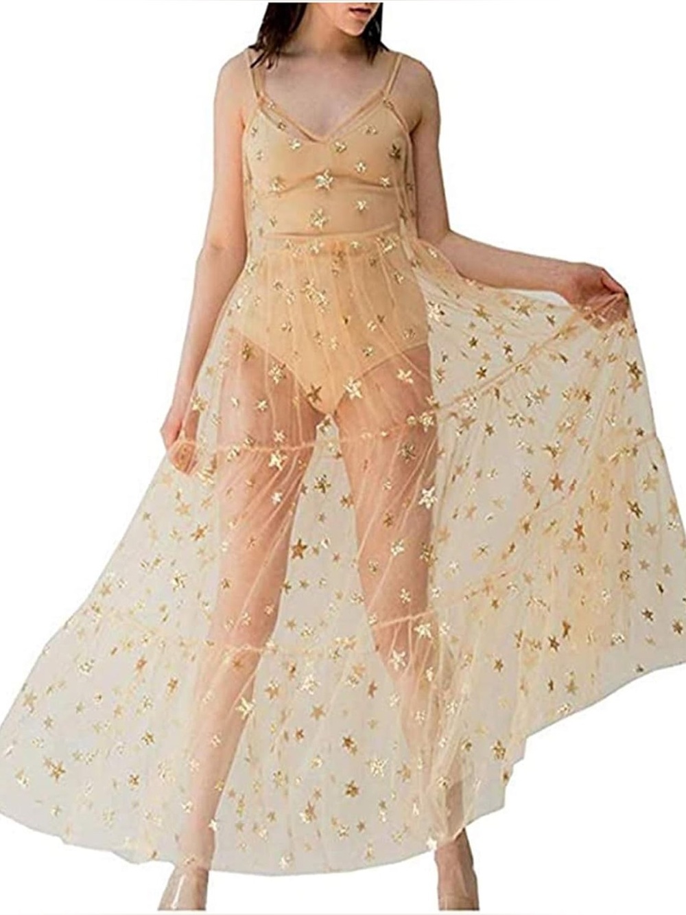 Sheer Fairy Whimsical See Through Dress Tulle Glittery Star Details Size S NWT